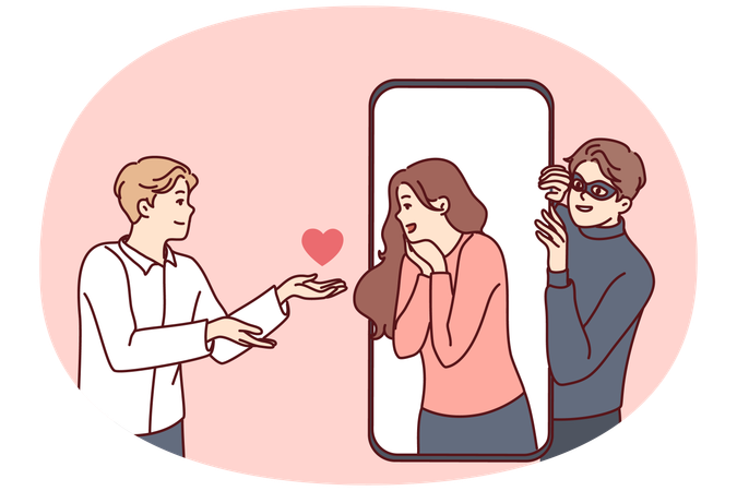 Leute unterhalten sich online über gefährliche Dating-App auf dem Handy  Illustration