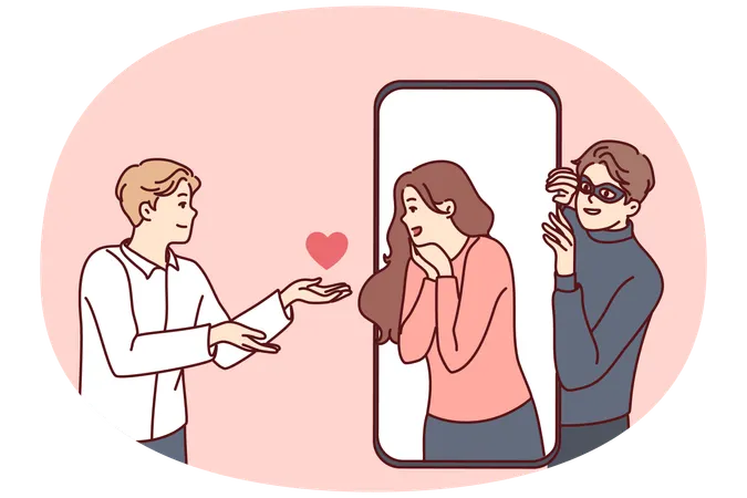 Leute unterhalten sich online über gefährliche Dating-App auf dem Handy  Illustration