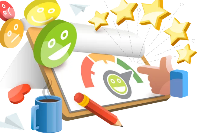 3 D Vector Conceptual Illustration Of Levels Of Customer Satisfaction Client Rating And Feedback Illustration
