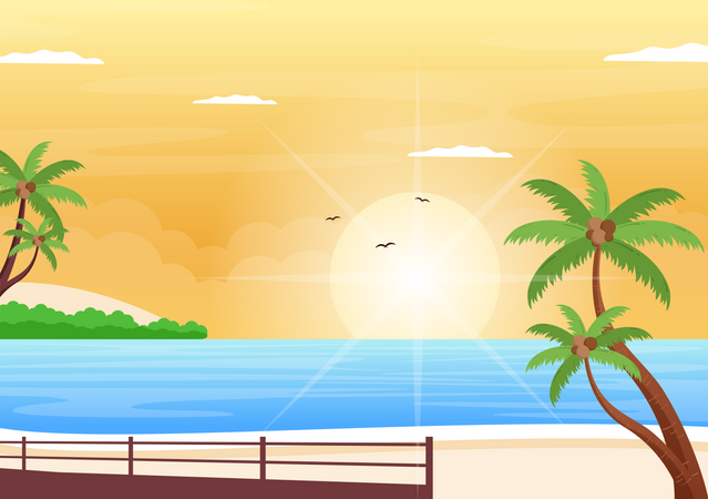 Lever de soleil au lac  Illustration