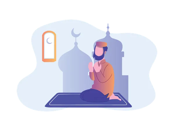 Lever les mains dans le concept Dua musulman assis sur la prière  Illustration