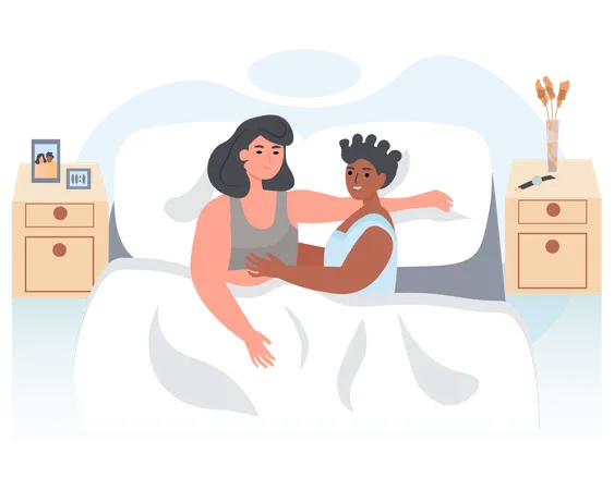 LGBT couple sleeping together on bed Illustration