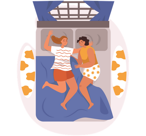 LGBT couple sleeping together on bed Illustration