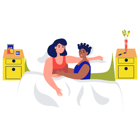 LGBT couple sleeping together on bed  Illustration