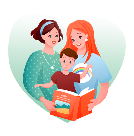 Lgbt Couple with adopted child  Illustration