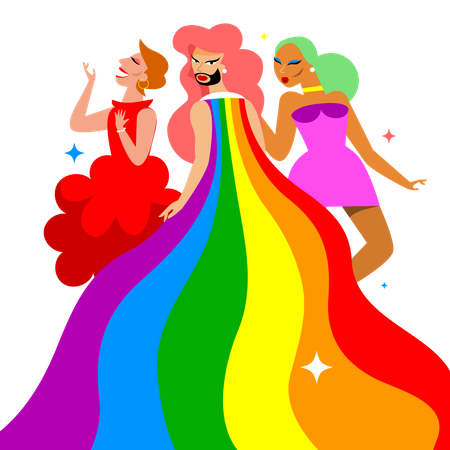 Lgbt girl with long rainbow colored dress  Illustration