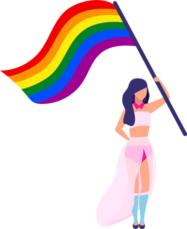 LGBT rights activist with rainbow flag Illustration