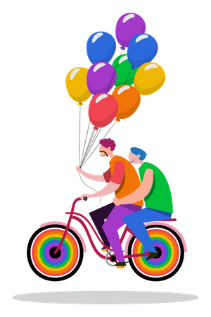 Casais LGBTQ andam de bicicleta  Ilustração