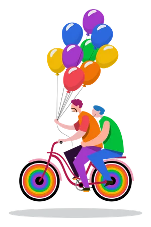 Casais LGBTQ andam de bicicleta  Ilustração