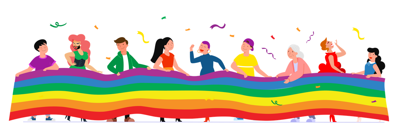 LGBTQ-Community mit Pride-Flagge  Illustration