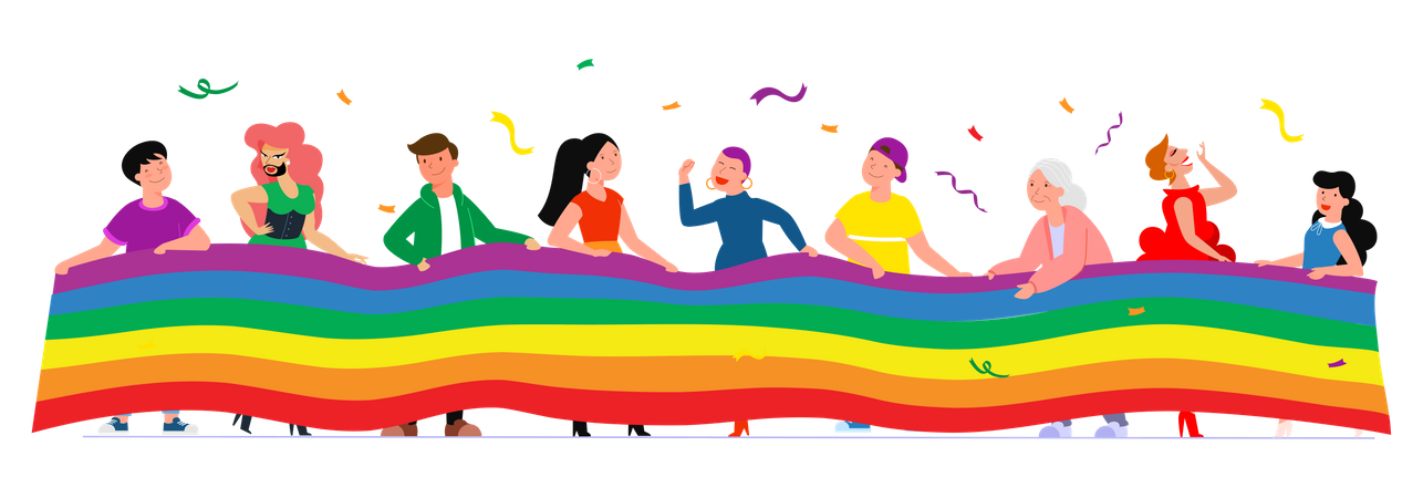 LGBTQ-Community mit Pride-Flagge  Illustration