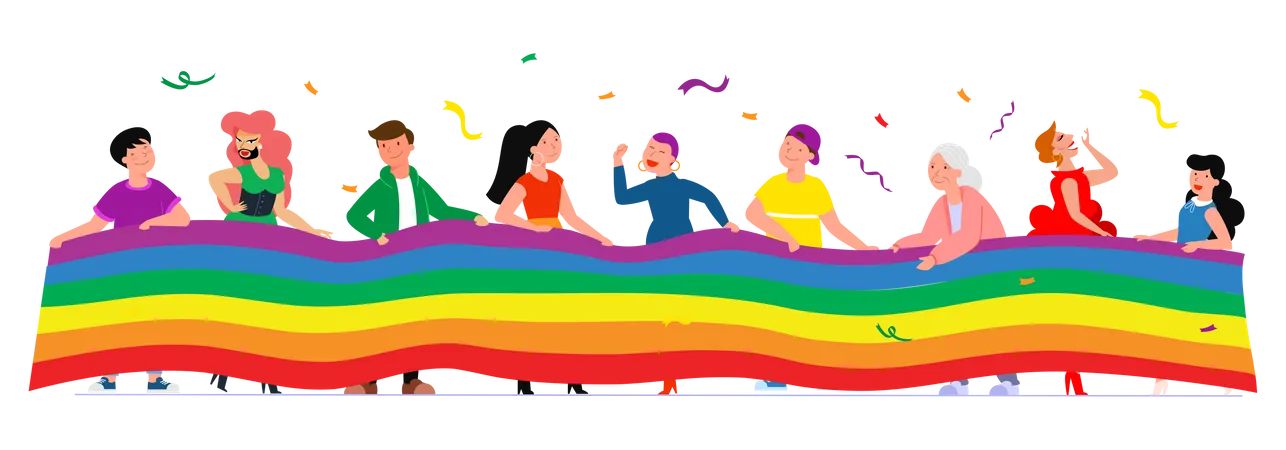 LGBTQ community with pride flag  Illustration