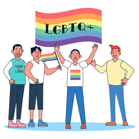 LGBTQ community with pride flag  Illustration