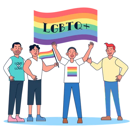 LGBTQ community with pride flag  Illustration