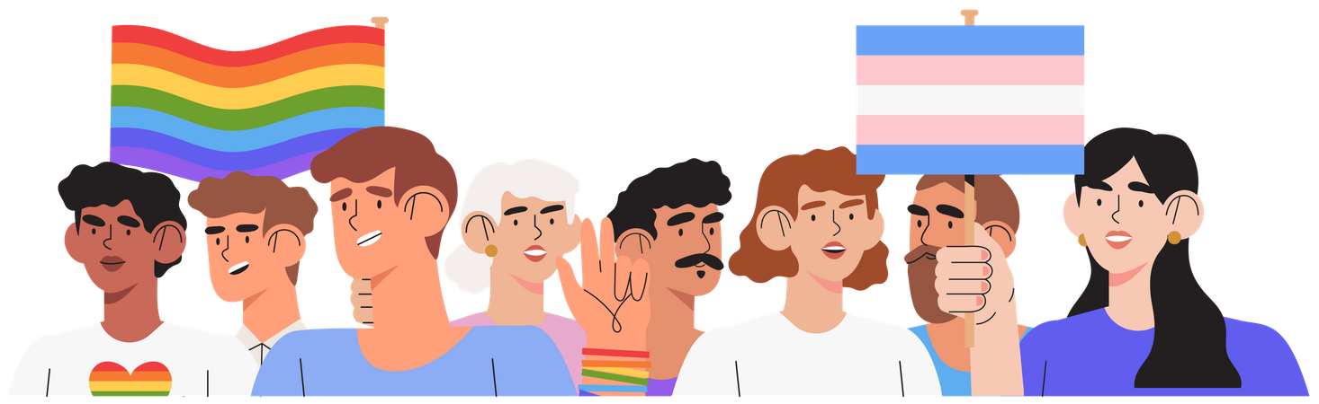 LGBTQ community with pride flag  Illustration