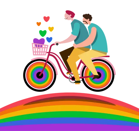 Couple LGBTQ faisant du vélo  Illustration