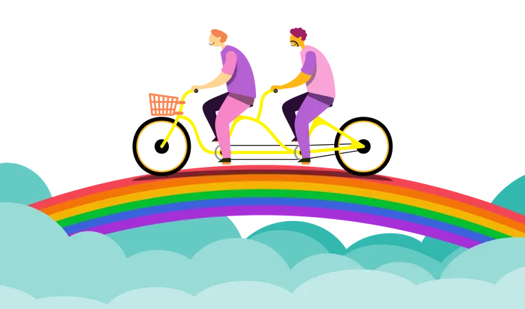 LGBTQ couple riding their bicycles  Illustration