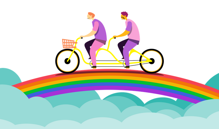 LGBTQ couple riding their bicycles  Illustration