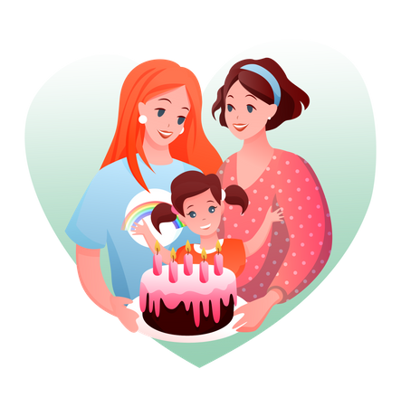 Lgbtq Couple with adopted child  Illustration