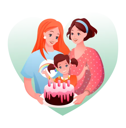 Lgbtq Couple with adopted child  Illustration