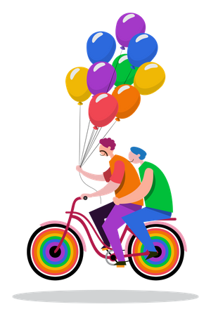 LGBTQ couples ride bikes  Illustration
