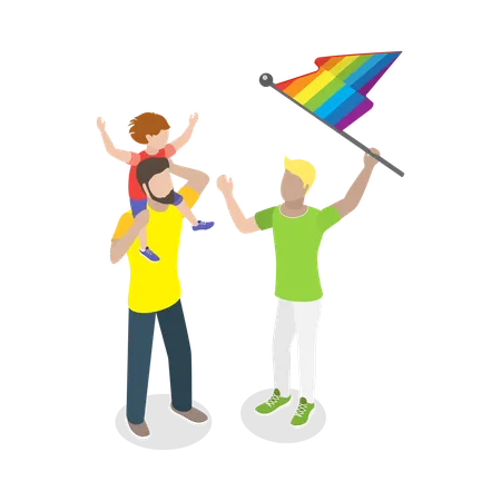 LGBTQ family celebrating and cheering  Illustration