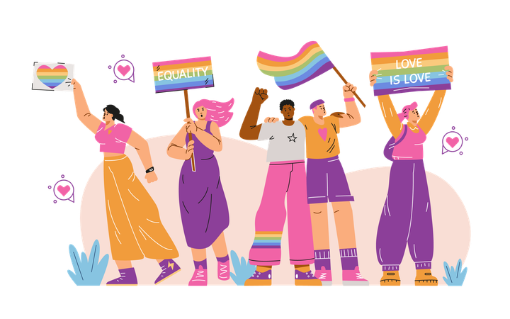 LGBTQの旗と団結のテーマ  イラスト