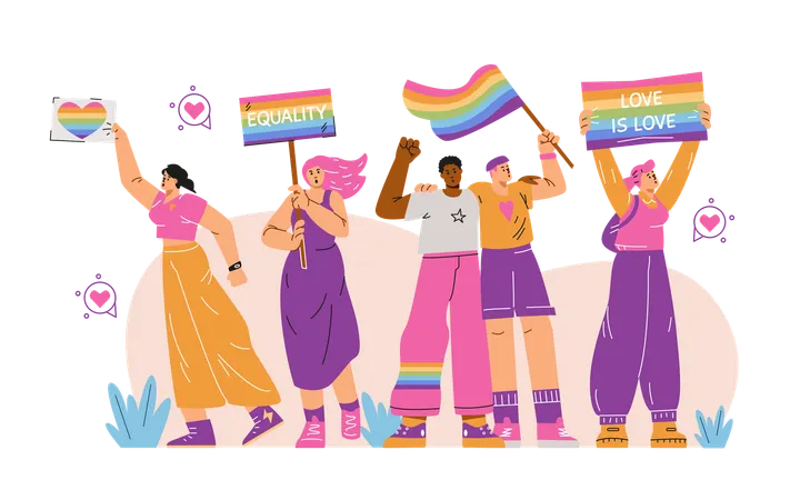 LGBTQの旗と団結のテーマ  イラスト