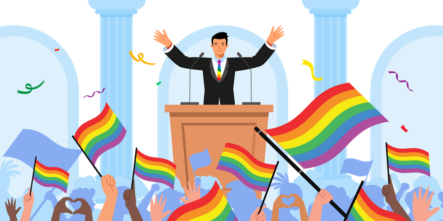 LGBTQ leader giving speech  Illustration