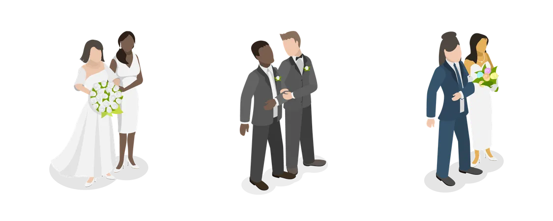 3 D Isometric Flat Vector Conceptual Illustration Of LGBTQ Marriage Homosexual Non Traditional Families Illustration