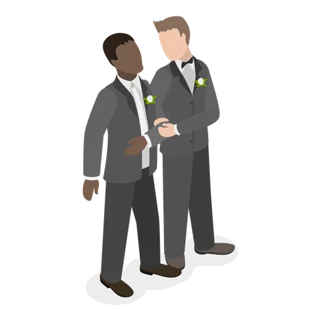 3 D Isometric Flat Vector Illustration Of LGBTQ Marriage Homosexual Non Traditional Families Item 2 Illustration