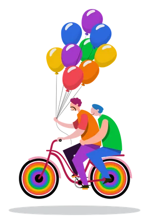 LGBTQ-Paare fahren Fahrrad  Illustration