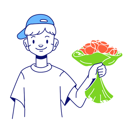 L'homme a acheté un bouquet de fleurs  Illustration