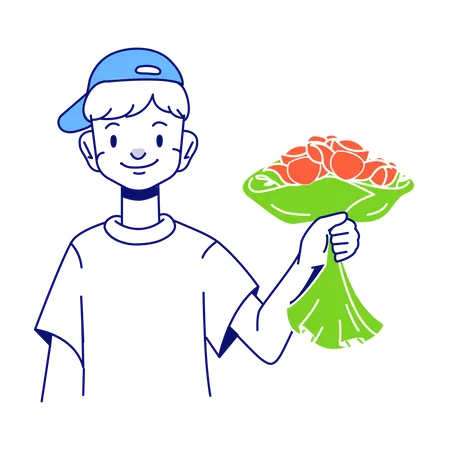 L'homme a acheté un bouquet de fleurs  Illustration