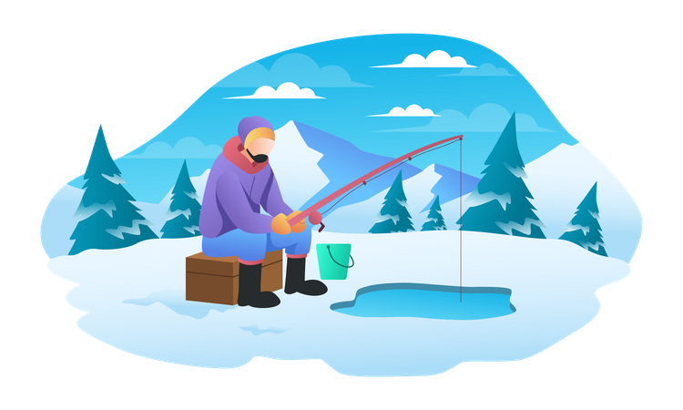 L’homme aimait pêcher en hiver  Illustration