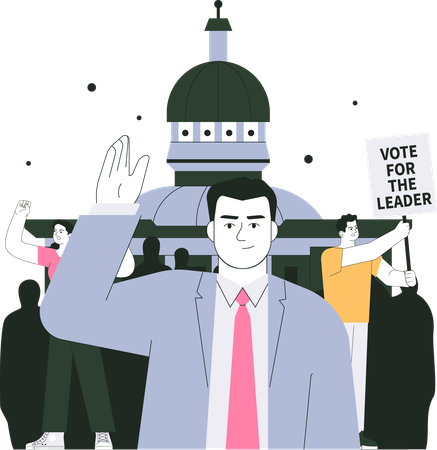 L'homme a levé la main et fait campagne pour voter  Illustration