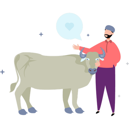 L'homme a une vache  Illustration