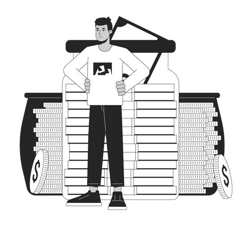 L’homme a accumulé de l’argent dans des bocaux  Illustration