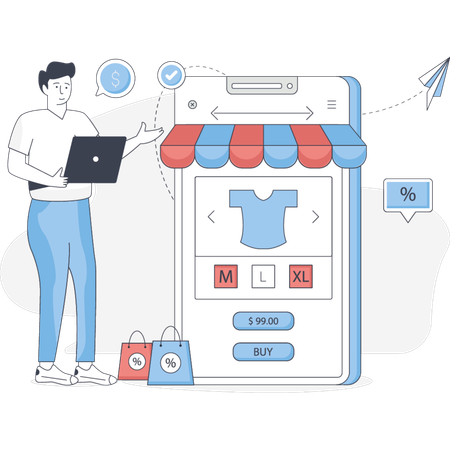 L'homme achète une chemise en ligne  Illustration