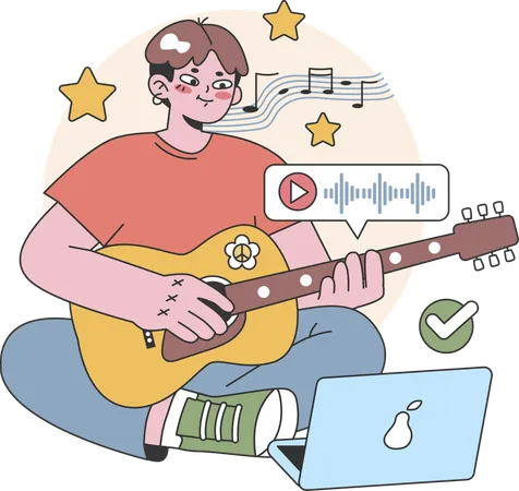 L'homme apprend la musique en ligne  Illustration