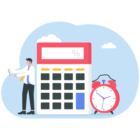 L'homme compte sur la calculatrice  Illustration