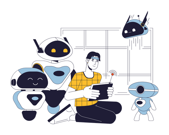 L'homme crée et gère des robots  Illustration