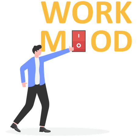 L'homme d'affaires allume l'interrupteur pour s'adapter à son humeur de travail  Illustration