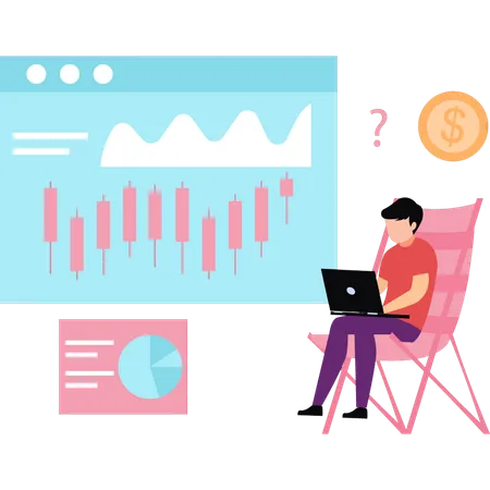 L'homme d'affaires est contrarié lors de la visualisation des données commerciales  Illustration