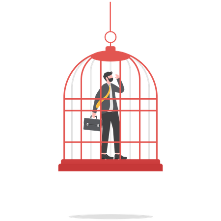 L'homme d'affaires est enfermé dans une cage à oiseaux  Illustration