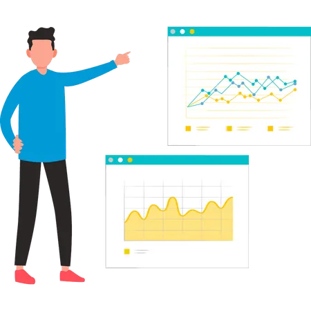 L'homme d'affaires montre le graphique d'analyse  Illustration