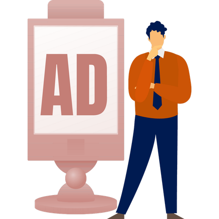 L'homme d'affaires pense à un stand d'affichage  Illustration