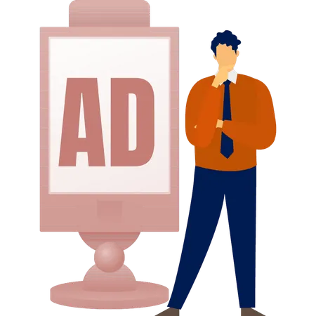 L'homme d'affaires pense à un stand d'affichage  Illustration