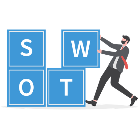 L'homme d'affaires suit le concept SWOT  Illustration