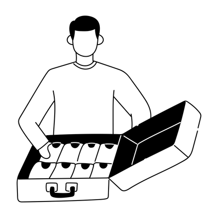 L'homme emballe des vêtements dans un sac  Illustration
